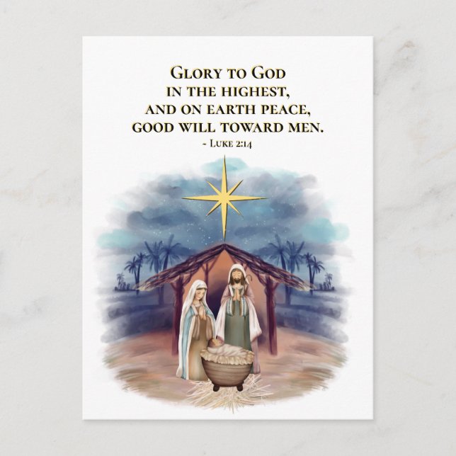 Luke 2:14 Ruhm zu Weihnachten Gottes Krippe Postkarte (Vorderseite)