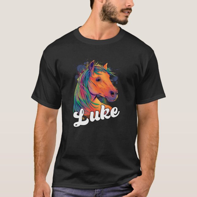 LUKE Niedlich Boy Name mit schönem Pferd T-Shirt (Vorderseite)