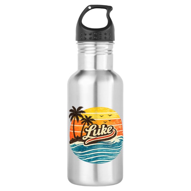 Luke Retro-Sonnenuntergangs-Name-Design Edelstahlflasche (Vorderseite)