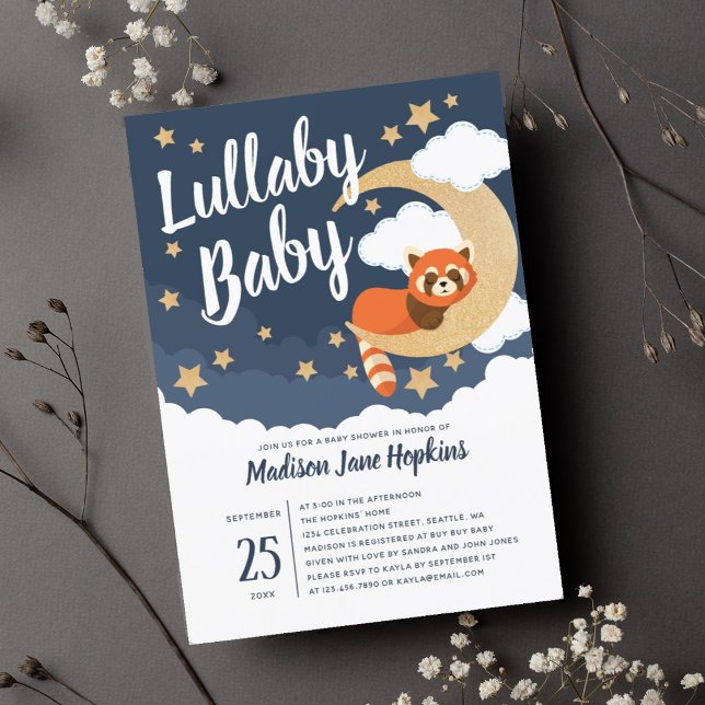 Lullaby Baby Red Panda Moon Babydusche Einladung (Von Creator hochgeladen)
