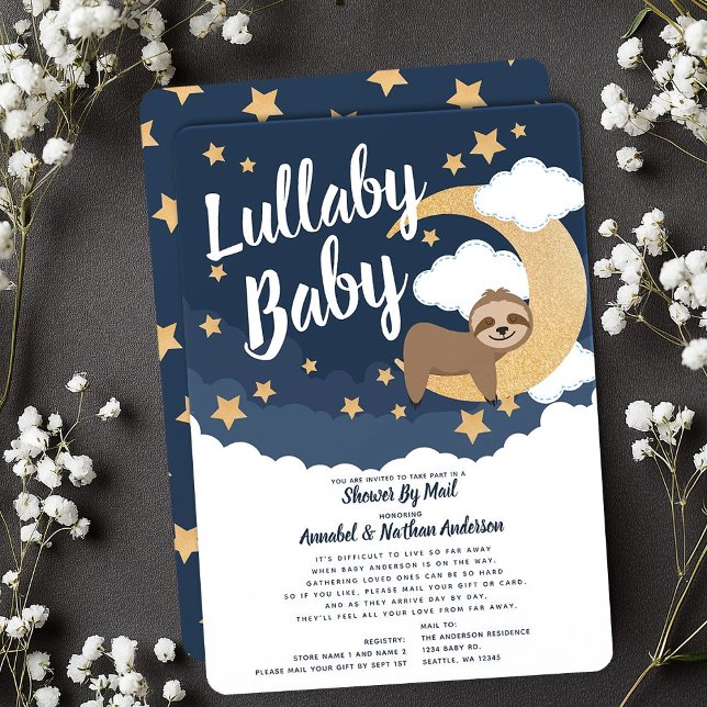 Lullaby Baby Sloth Moon Babydusche per Mail Einladung (Von Creator hochgeladen)