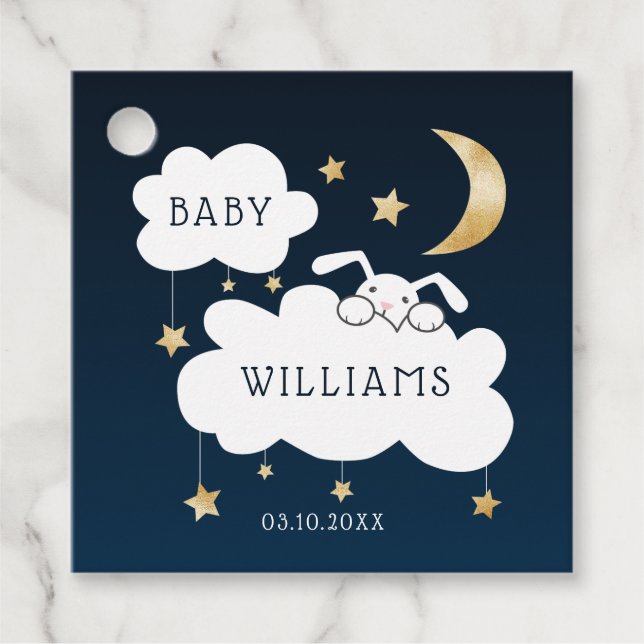 Lullaby Theme Navy Gold Baby Dusche Geschenkanhänger (Vorderseite)