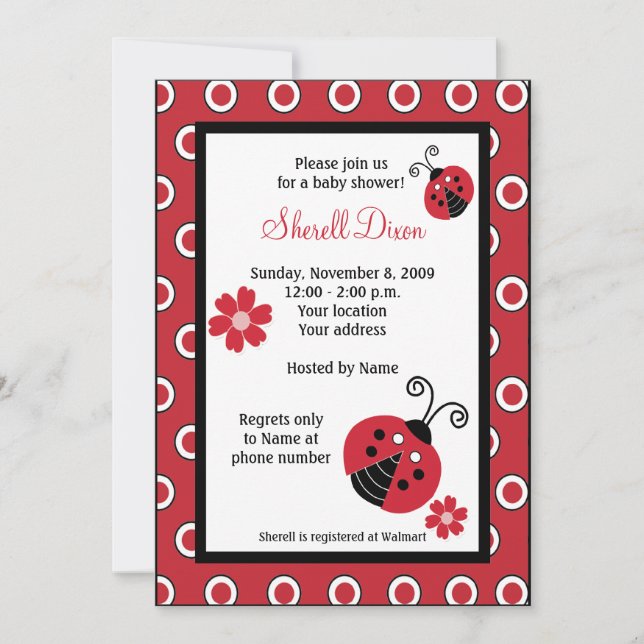 Lullabye Ladybug 12x18 Red Trendy Einladungen (Vorderseite)