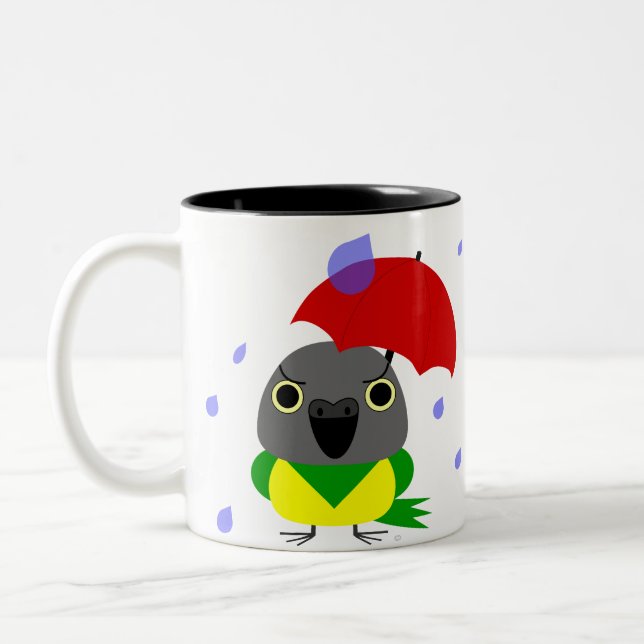 Lulu, der Senegal-Papagei, fest im Regen Zweifarbige Tasse (Links)