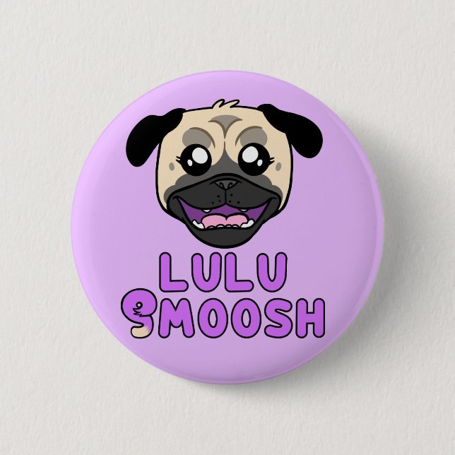 Lulu Smoosh Mops Cartoon Button (Vorderseite)