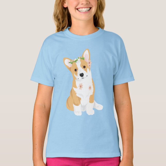 LuluBelle der hübsche Corgi mit Blumen-Krone T-Shirt (Vorderseite)