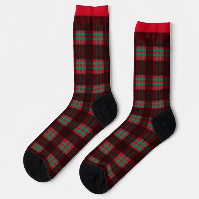 Lumber Jack Red and Green Plaid Pattern Squares Socken (Linkes Detail)