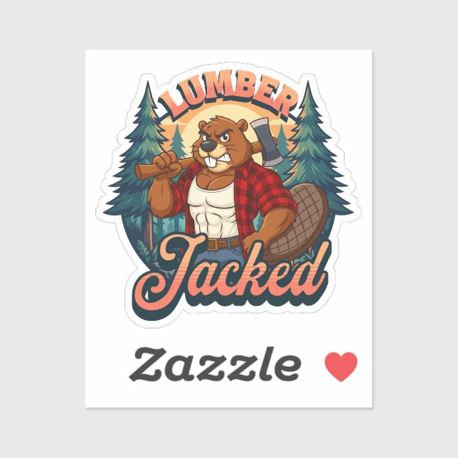 Lumber Jacked Beaver Funny Lumberjack Pun Design Aufkleber (Blatt)