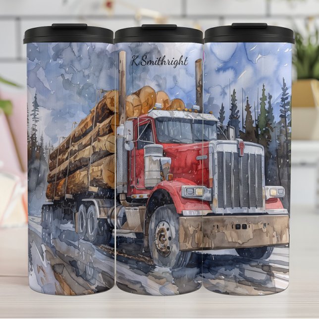 Lumber LKW Winterwald Wasserfarbe Thermosbecher (Von Creator hochgeladen)