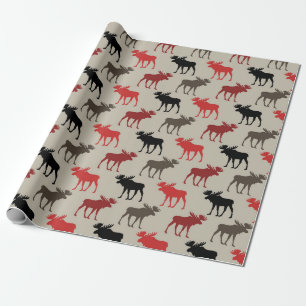 Lumber Red Black Gray Moose Silhouette Antler Deer Geschenkpapier