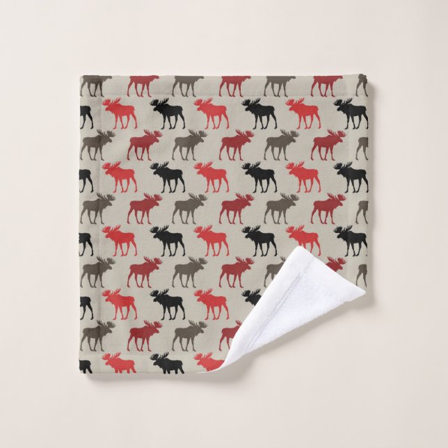 Lumber Red Black Gray Moose Silhouette Antler Deer Waschlappen (Waschlappen)