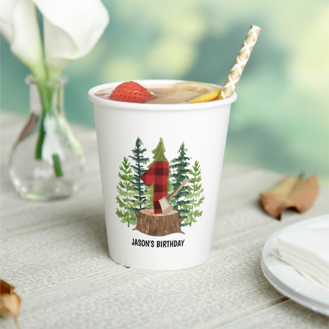Lumberjack 1. Geburtstag Buffalo Kariert Pappbecher (In Situ)