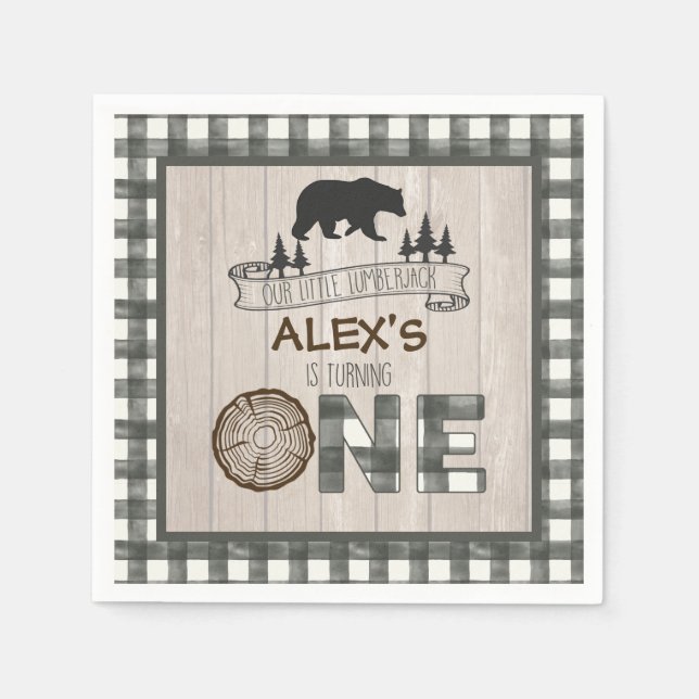 Lumberjack 1. Geburtstag Napkin - Bärenweiß Serviette (Vorderseite)