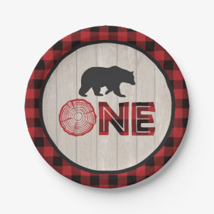 Lumberjack 1. Geburtstag Papierplatte - Bär eins  Pappteller