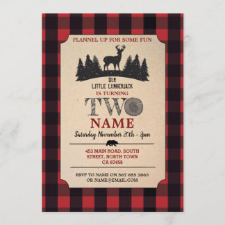 Lumberjack 2. Geburtstag ZWEI Red Flannel Up Einla Einladung