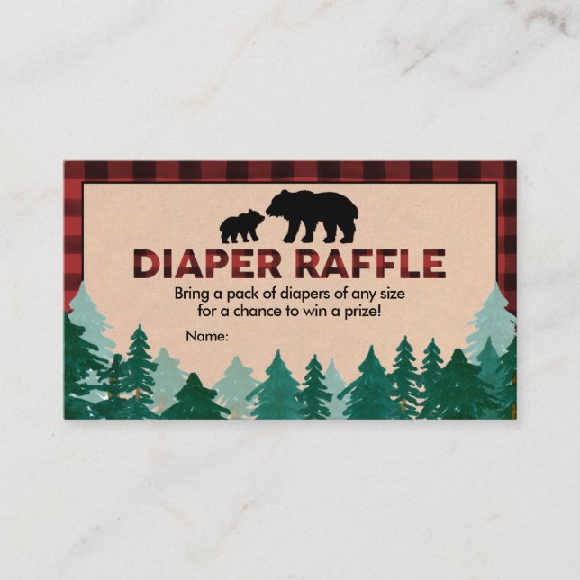 Lumberjack Baby Duschdusche Windeln Raffle Visitenkarte (Vorderseite)