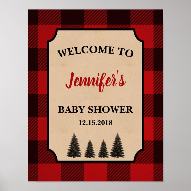 Lumberjack Baby Dusche Begrüßungszeichen Personali Poster (Vorne)