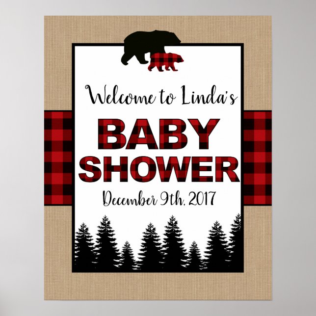 Lumberjack Baby Dusche Begrüßungszeichen Plakat (Vorne)