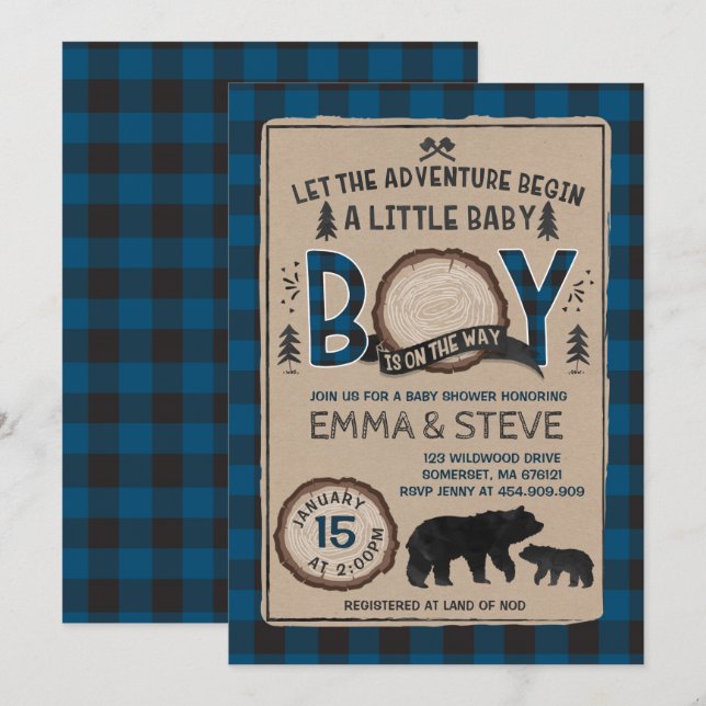 Lumberjack Baby Dusche Einladung Lumberjack Party (Vorne/Hinten)
