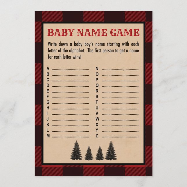 Lumberjack Baby Name Dusche Spiel Red Kariert Programm (Vorderseite)