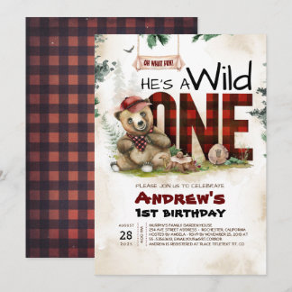 Lumberjack Bär Einladung zum ersten Geburtstag