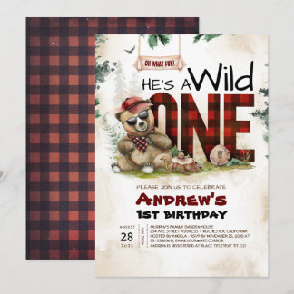 Lumberjack Bär Einladung zum ersten Geburtstag