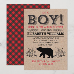 Lumberjack Bär Flannel Rustic Boy Baby Dusche Einladung