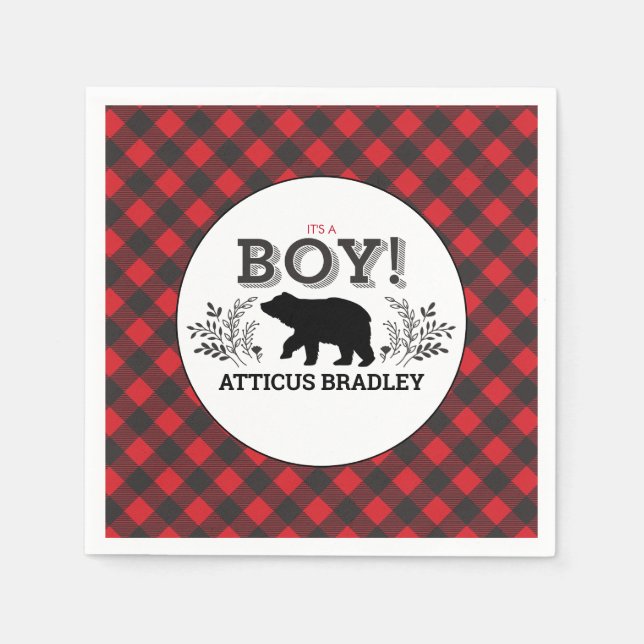 Lumberjack Bear Baby Boy Dusche Napkin Serviette (Vorderseite)
