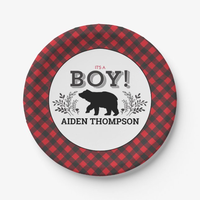 Lumberjack Bear Baby Boy Duschplatte Pappteller (Vorderseite)