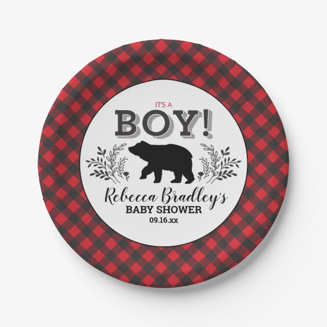 Lumberjack Bear Baby Boy Rustikale Duschplatte Pappteller (Vorderseite)