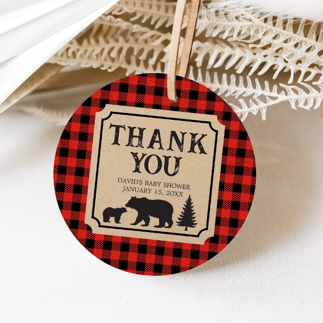 Lumberjack Bear Baby Shower  Geschenkanhänger (Bear Plaid Baby Shower Favor Tags)