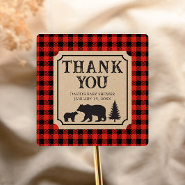 Lumberjack Bear Baby Shower  Quadratischer Aufkleber