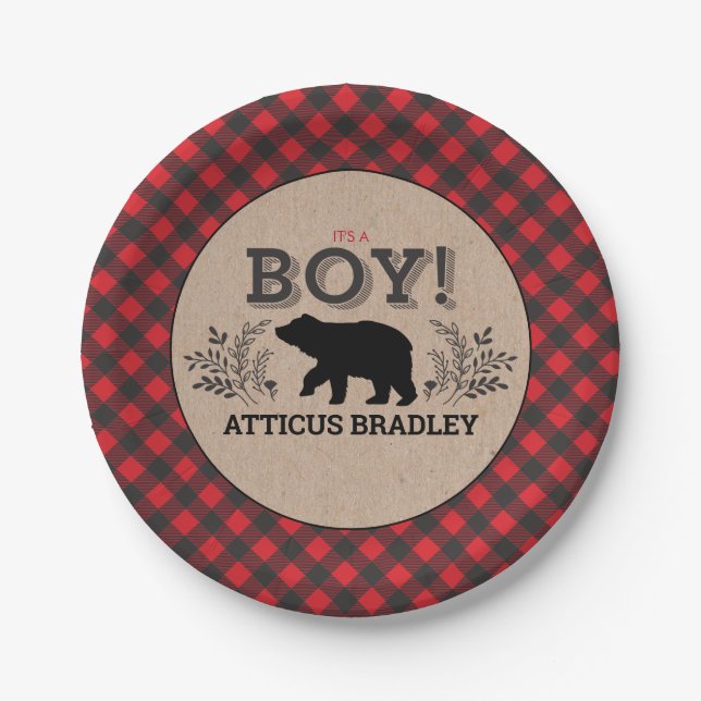 Lumberjack Bear Babyduschplatte Pappteller (Vorderseite)