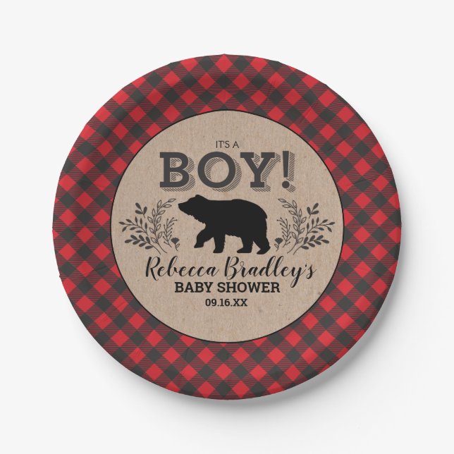 Lumberjack Bear Babyduschplatte Pappteller (Vorderseite)