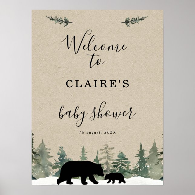 Lumberjack Bear Pine Tree Baby Dusche Begrüßungsze Poster (Vorne)