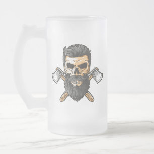 Lumberjack Bearded Skull Crossed Achsen Mattglas Bierglas