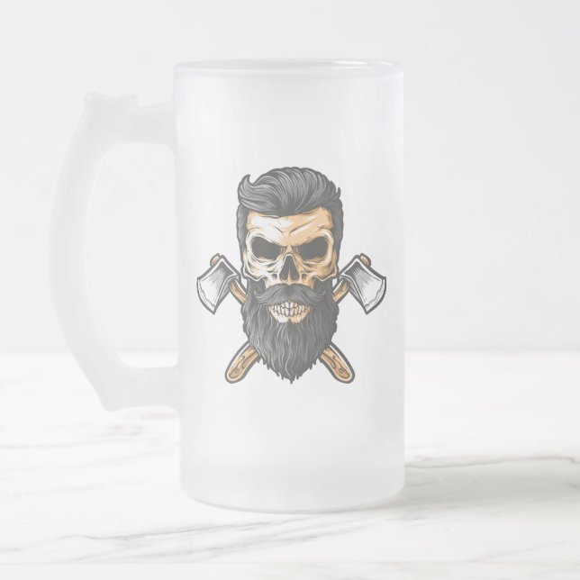 Lumberjack Bearded Skull Crossed Achsen Mattglas Bierglas (Links)