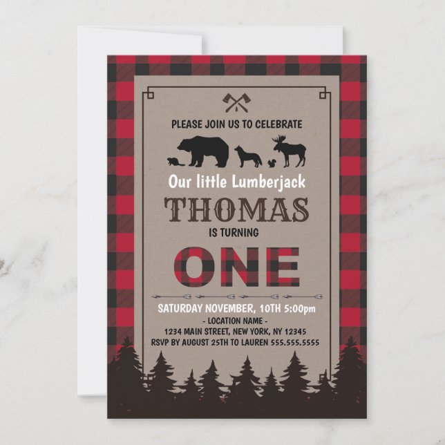 Lumberjack birthday invitation flannel einladung (Vorderseite)