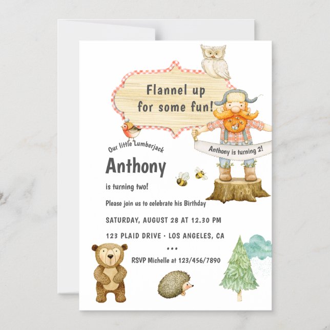 Lumberjack Birthday Party Magneteinladung (Vorderseite)