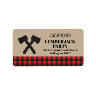 Lumberjack Birthday Red Kariert Party Address Labe Adressaufkleber