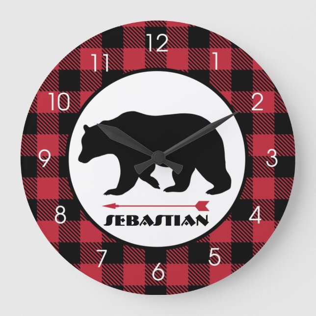 Lumberjack Black Bear Buffalo Große Wanduhr (Vorderseite)