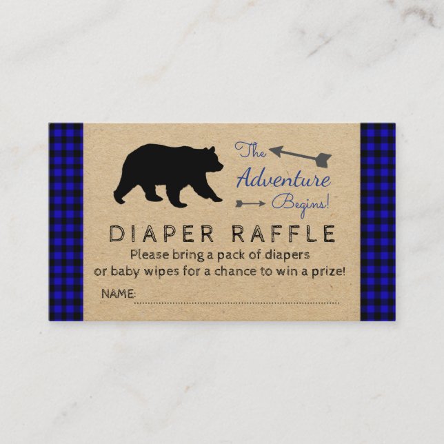 Lumberjack Blue Buffalo Kariert Diaper Raffle Tick Begleitkarte (Vorderseite)