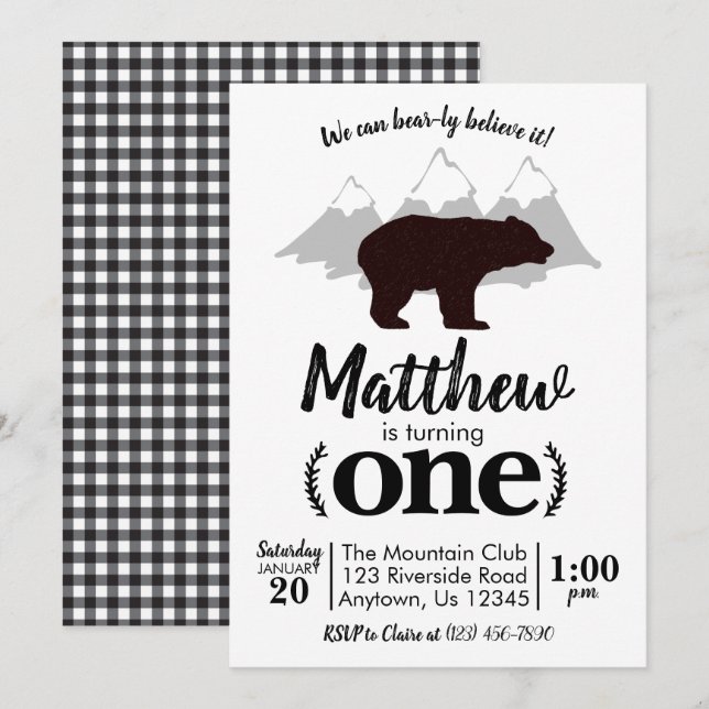 Lumberjack Boy Bear Erster Geburtstag Einladung (Vorne/Hinten)