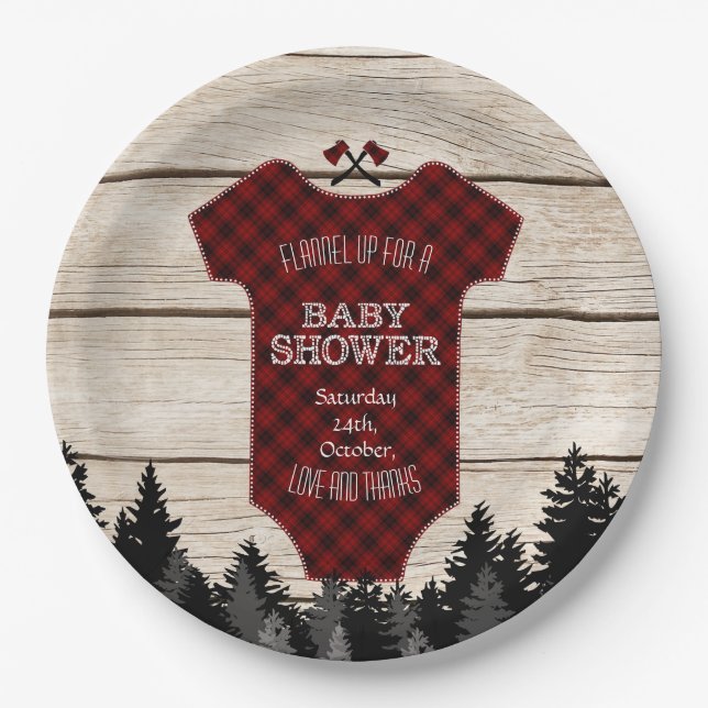 Lumberjack Buffalo Baby Anzug Wood Baby Dusche Pappteller (Vorderseite)