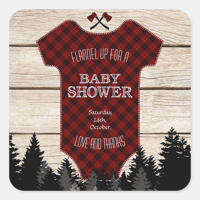Lumberjack Buffalo Baby Anzug Wood Baby Dusche Quadratischer Aufkleber (Vorderseite)