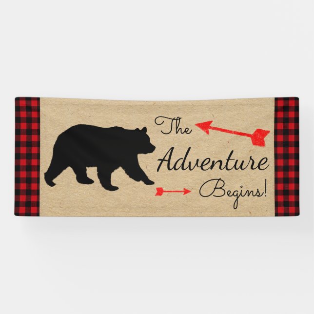 Lumberjack Buffalo Kariert Bärenjunge Babydusche Banner (Horizontal)