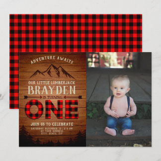 Lumberjack Buffalo Kariert Erstes Geburtstags-Foto Einladung