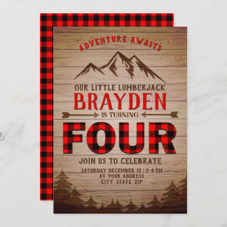 Lumberjack Buffalo Kariert Outdoor 4. Geburtstag Einladung