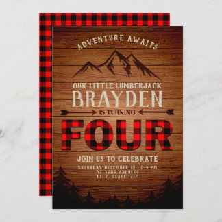 Lumberjack Buffalo Karierter vierter Geburtstag Einladung
