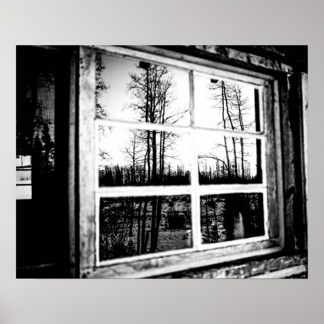 Lumberjack Cabin Window // B W Grainy Poster (Vorne)